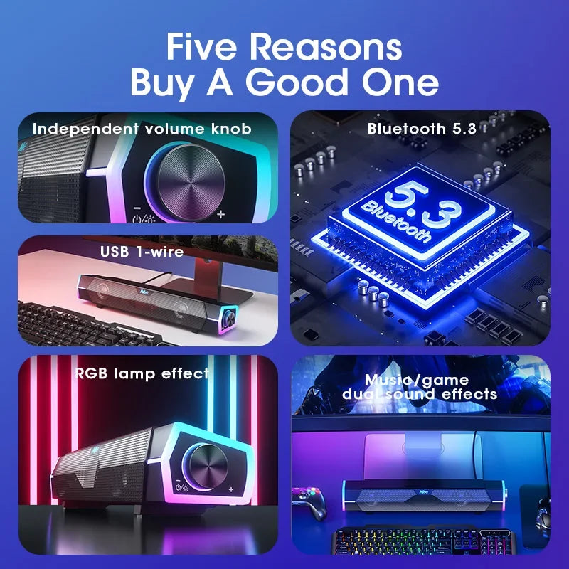Computer Bluetooth RGB Light Speaker Black