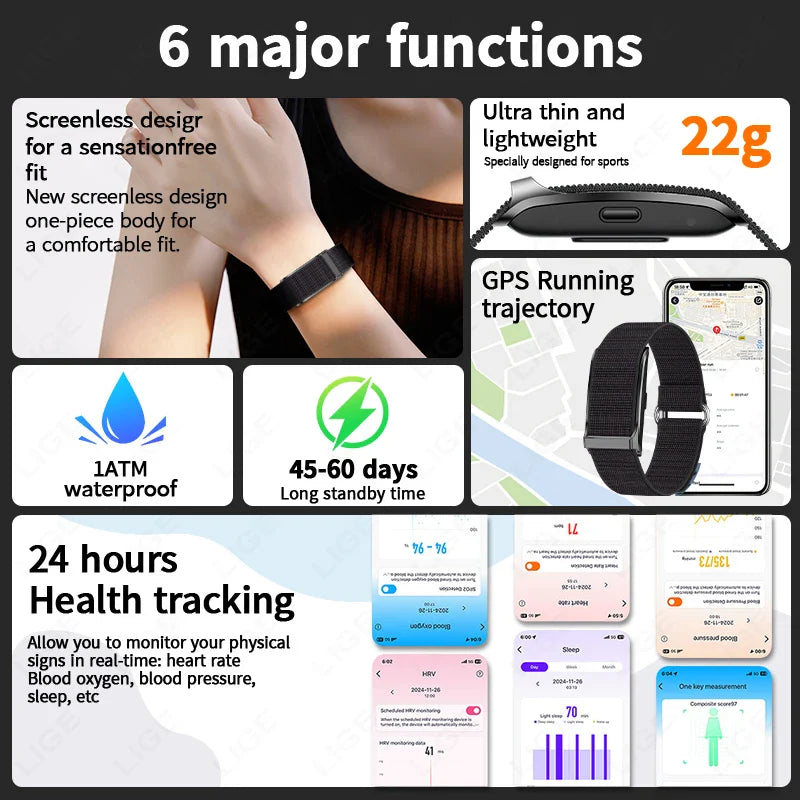 Smart Fitness Bracelet with 24H Heart Rate Black