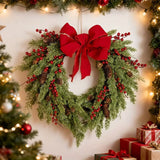 Pine Needle Red Berry Wreath with Heart Bow