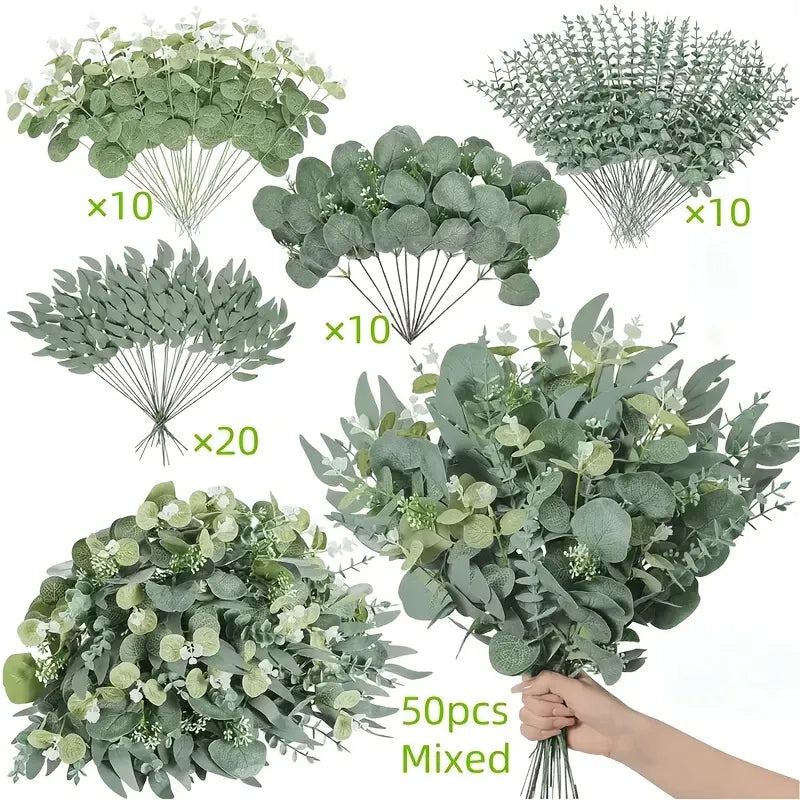 Trendbay 15pcs Mixed Willow & Silver Artificial Eucalyptus Stems & Leaves