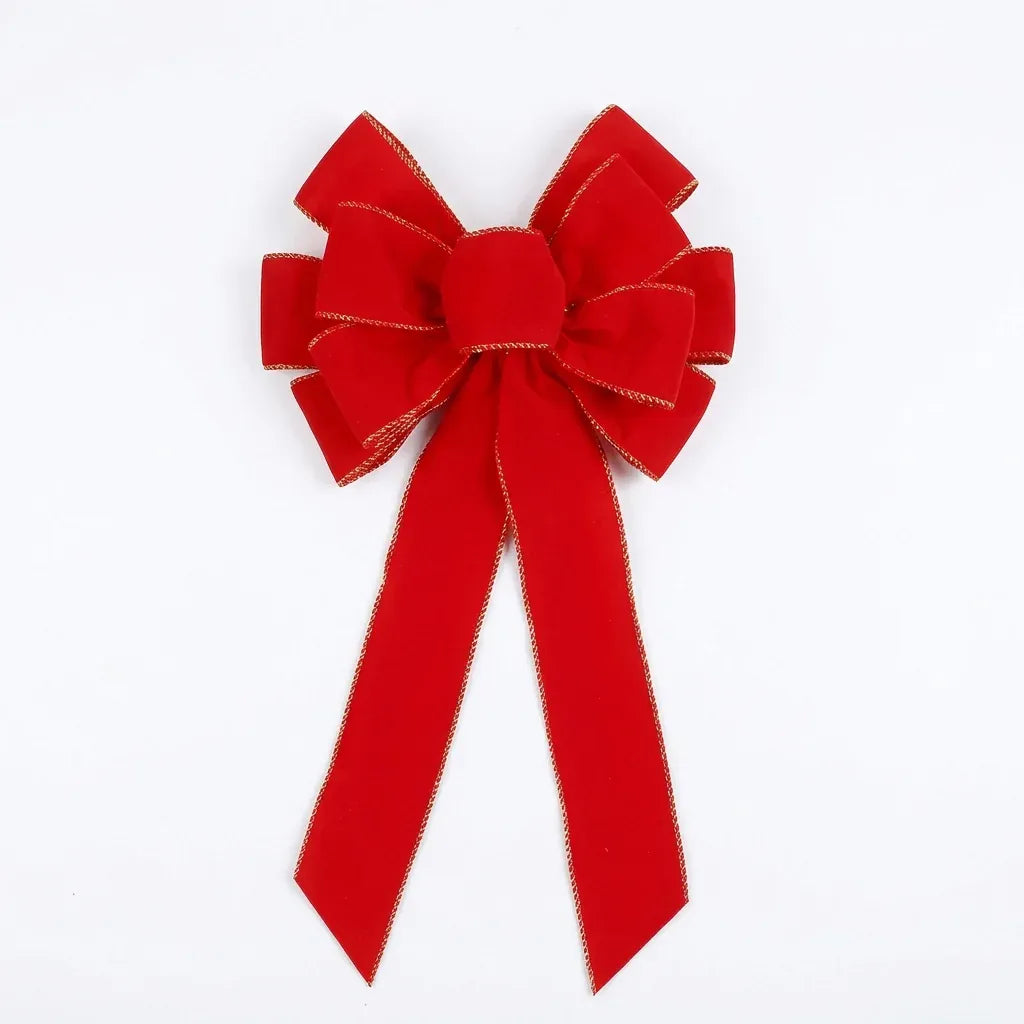 Large Red Velvet Christmas Bow with Gold Glitter Edge