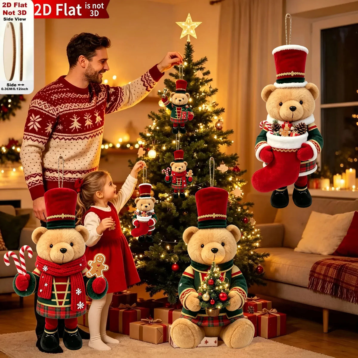 Trendbay 20-Piece Wooden Bear Christmas Ornament Set