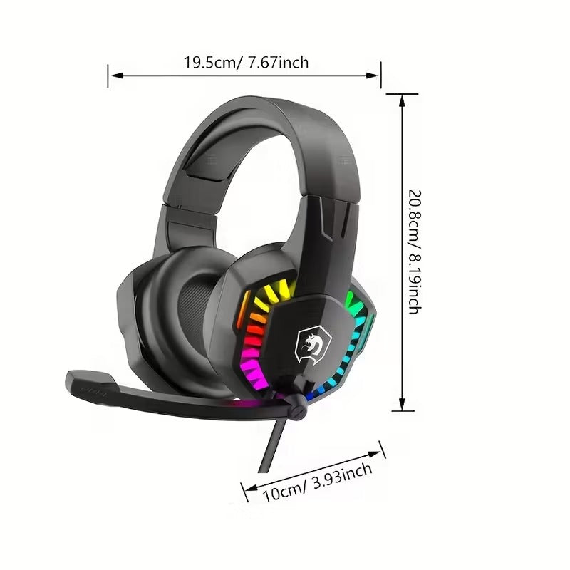 Over Ear Headphones: Wired Gaming Headset with RGB Lights and Noise Cancelling Mic