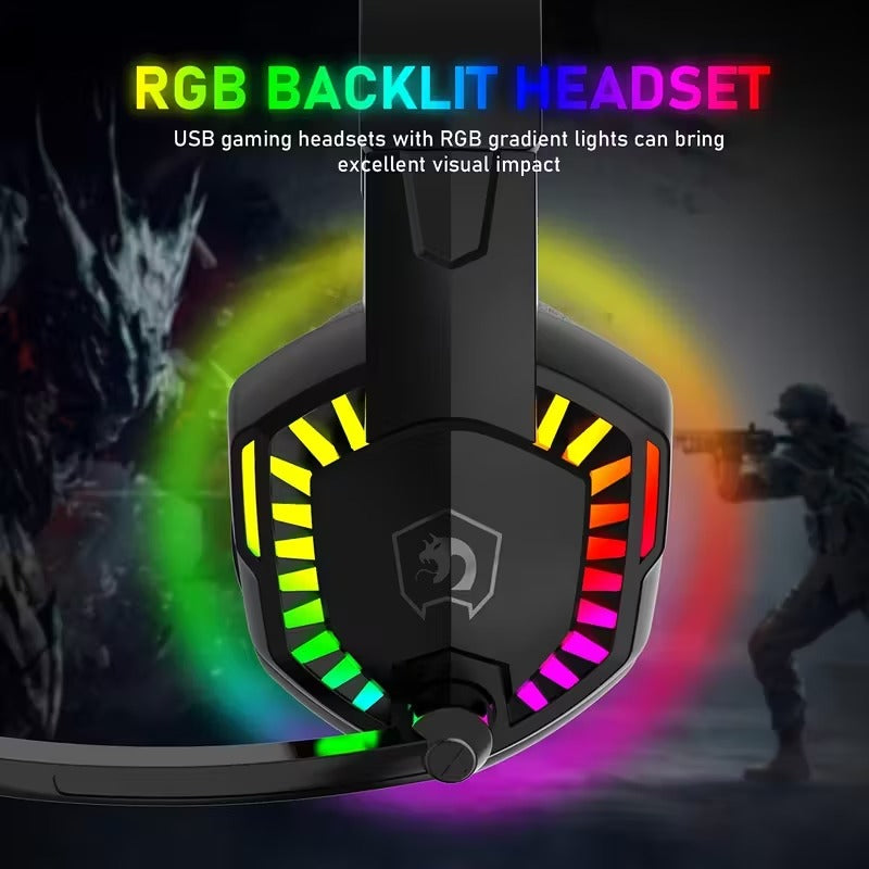 Over Ear Headphones: Wired Gaming Headset with RGB Lights and Noise Cancelling Mic