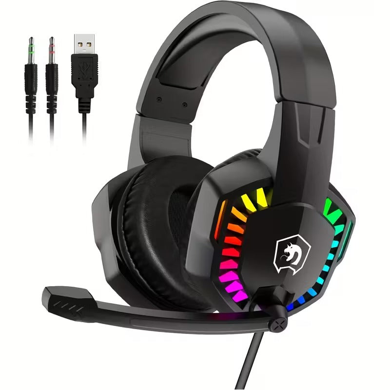 Over Ear Headphones: Wired Gaming Headset with RGB Lights and Noise Cancelling Mic