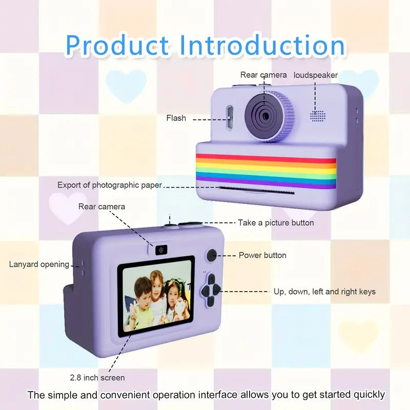 Camera Accessories: Portable Photo Printer Camera with Rechargeable Battery