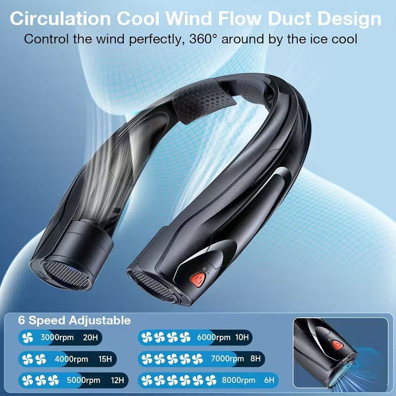 Neck Fan Portable USB 6000mAh 6-Speed Cooling