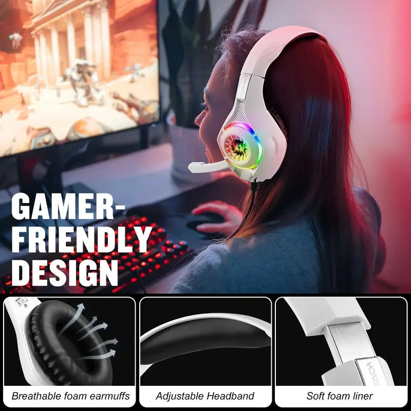 Over Ear Headphones: Gaming Headset with Mic & LED Lights