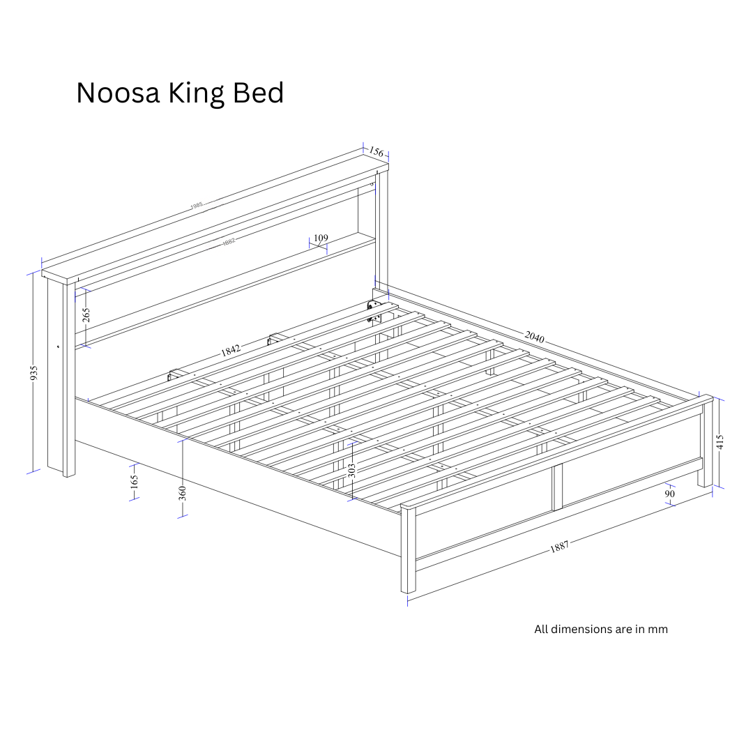 Beds & Bed Frames: Noosa King Bed Frame with Shelf