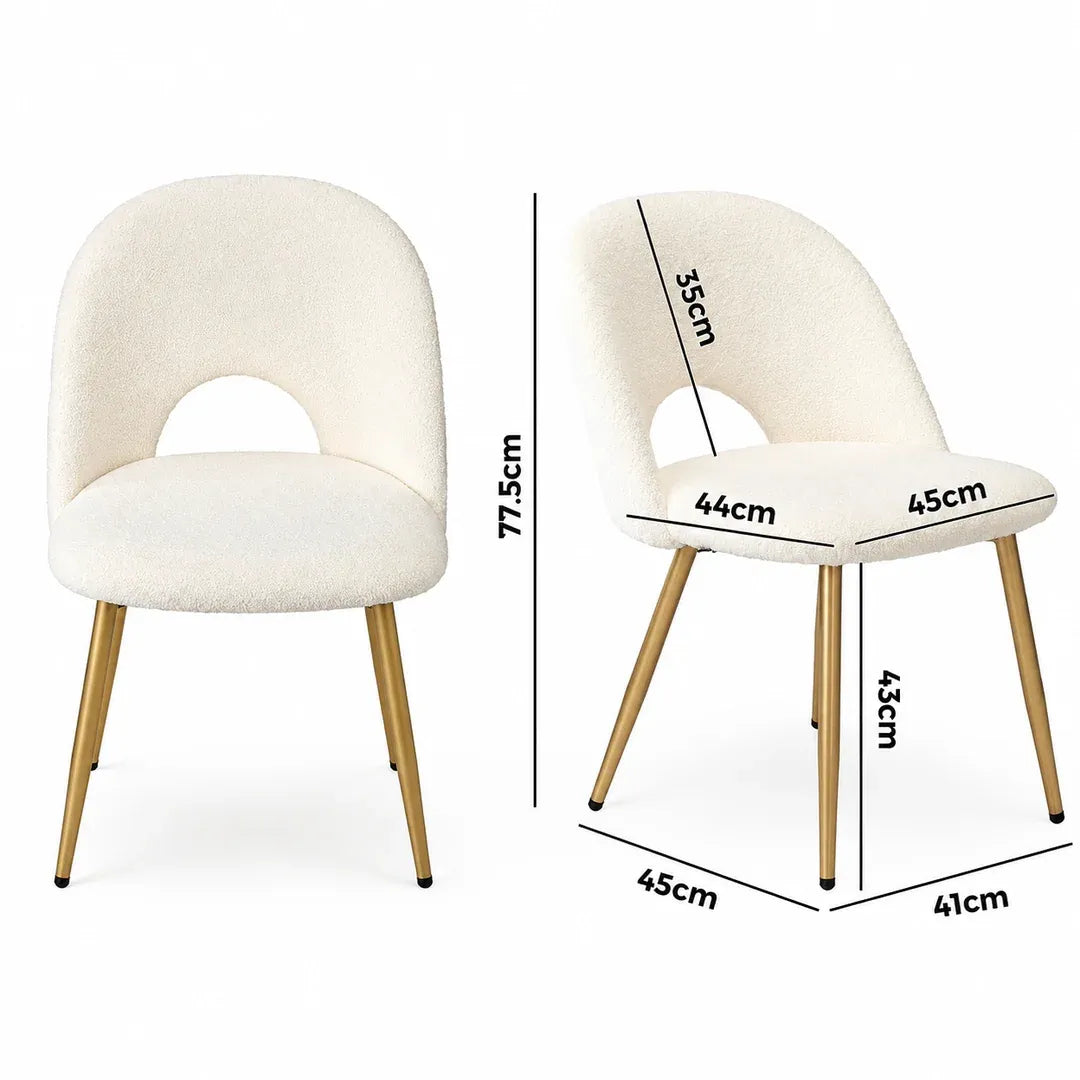 Bella 7Pcs Dining Set with 180cm Oak Rectangular Table & 6x White Sherpa Chairs with Golden Legs