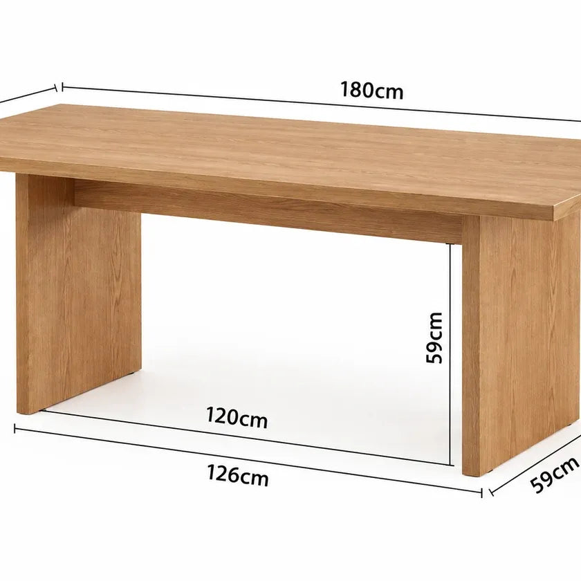 Bella 7Pcs Dining Set with 180cm Oak Rectangular Table & 6x White Sherpa Chairs with Golden Legs