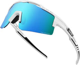 Bicycle Parts: OutdoorMaster Hawk II Polarized Sports Sunglasses for Men Women, TAC 100% UV400 Protection TR90 Frame Cycling Sunglasses, Baseball Running Fishing Golf Glasses-White Frame+revo Blue Cat.3