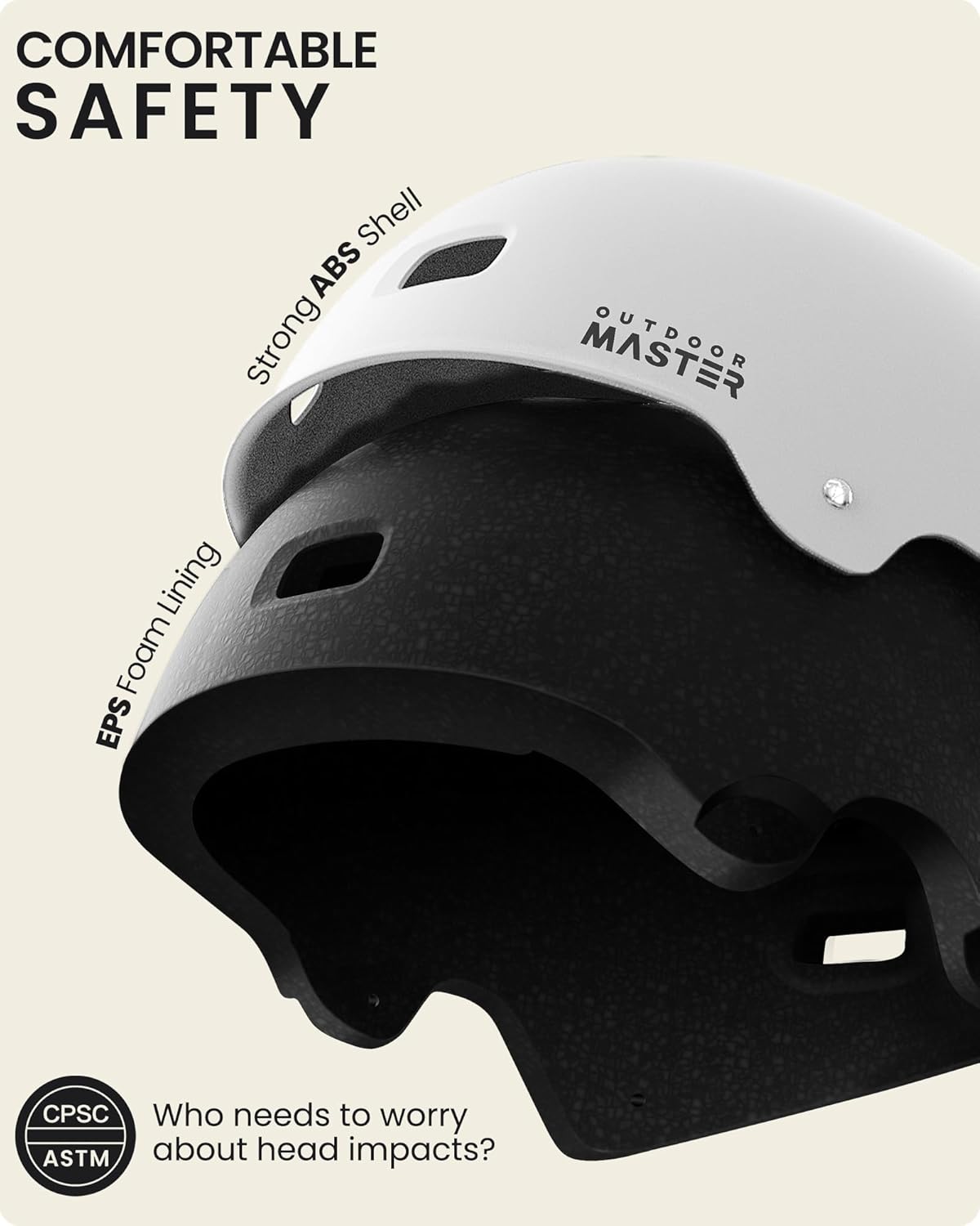OutdoorMaster Skateboard Bike Helmet for Adults &Youth - Multi-Sport Certified Impact Resistant with 2 Removable Liners & Ventilation for Scooter, Skating-White-Large