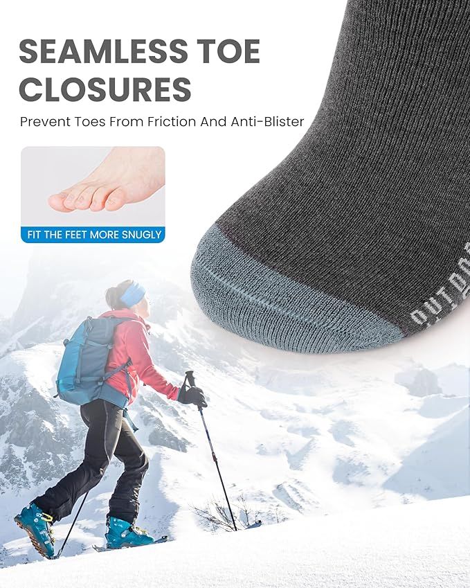OutdoorMaster Ski Socks 3-Pack Merino Wool, Over The Calf Non-Slip Cuff for Men & Women