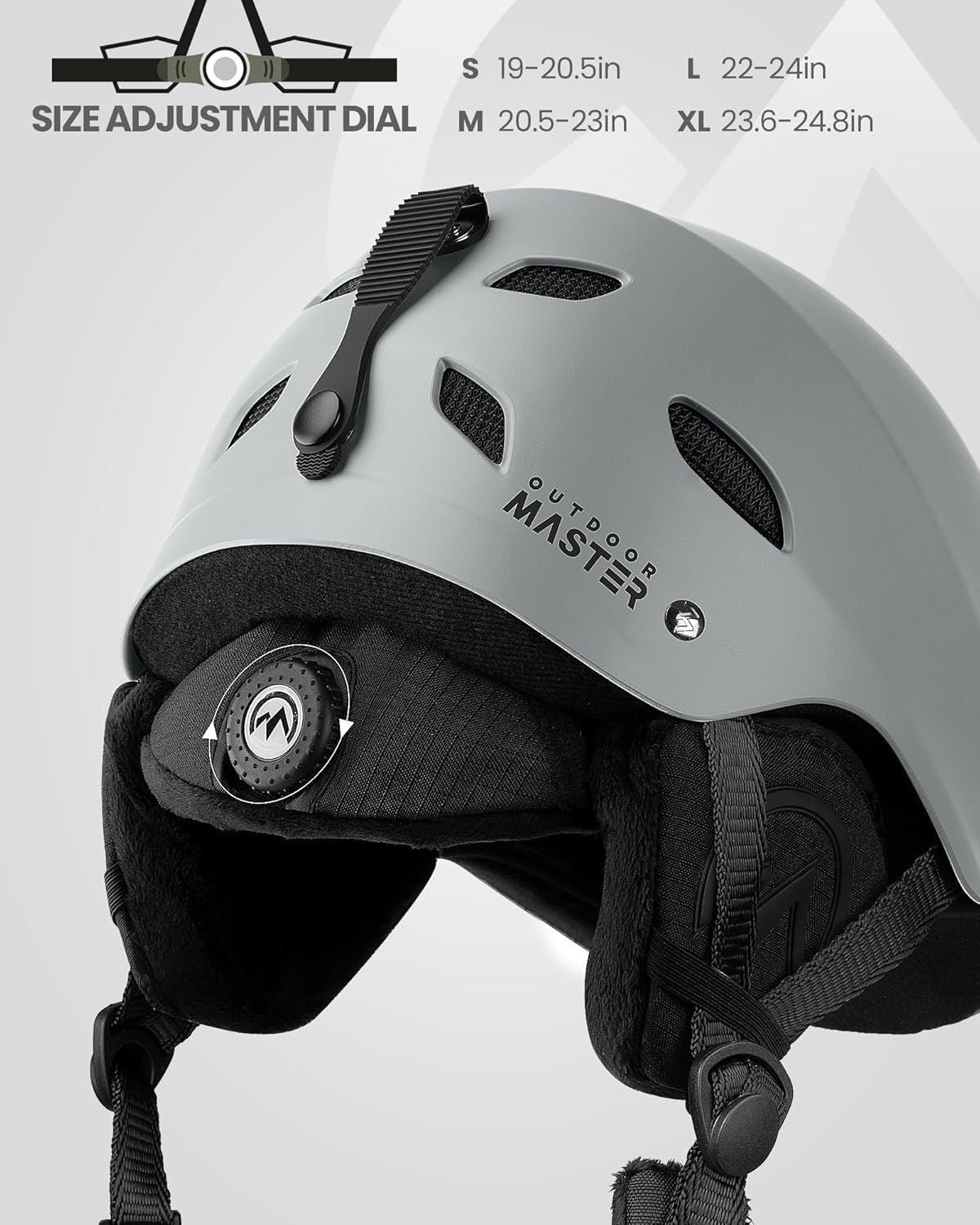 OutdoorMaster Kelvin Ski Helmet - with ASTM Certified Safety, 9 Options - for Men, Women & Youth-Grey,Large