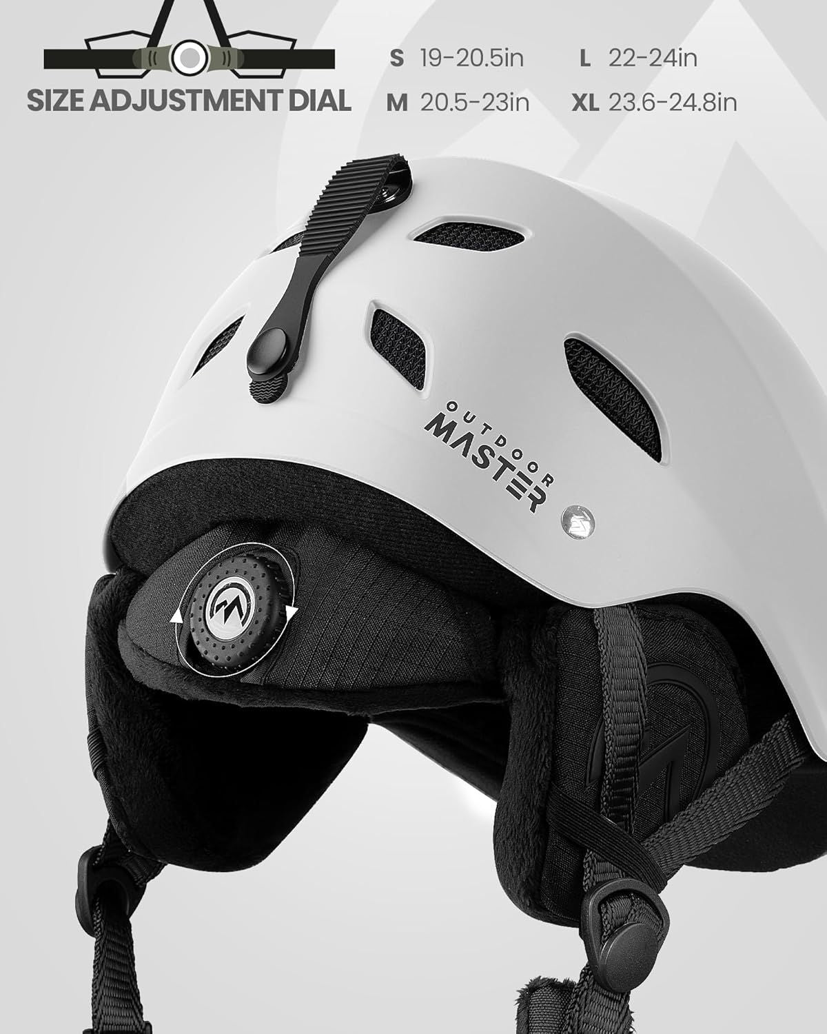 OutdoorMaster Kelvin Ski Helmet - with ASTM Certified Safety, 9 Options - for Men, Women & Youth-White,Large