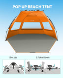 Tents: OutdoorMaster Pop Up 3-4 Person Beach Tent X-Large - Easy Setup, Portable Beach Shade Canopy Folding Sun Shelter with UPF 50+ UV Protection Removable Skylight Family Size (Orange)