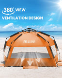 Tents: OutdoorMaster Pop Up 3-4 Person Beach Tent X-Large - Easy Setup, Portable Beach Shade Canopy Folding Sun Shelter with UPF 50+ UV Protection Removable Skylight Family Size (Orange)