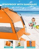 Tents: OutdoorMaster Pop Up 3-4 Person Beach Tent X-Large - Easy Setup, Portable Beach Shade Canopy Folding Sun Shelter with UPF 50+ UV Protection Removable Skylight Family Size (Orange)