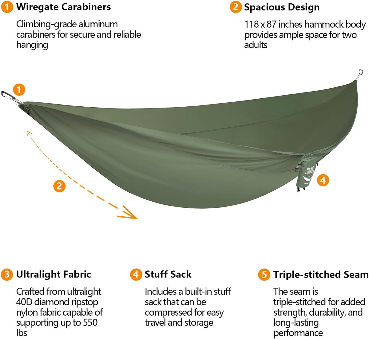 anymaka Set Up in 3 Seconds Adjustable Portable Aluminum Alloy Hammock Stand for Outside with Chair Mode & Lounge Mode up to 105'' (Full Pack Bundle Forest Green)
