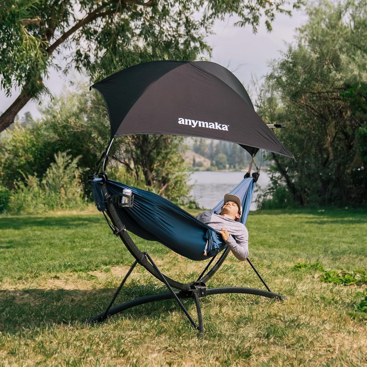 anymaka Set Up in 3 Seconds Adjustable Portable Aluminum Alloy Hammock Stand for Outside with Chair Mode & Lounge Mode up to 105'' (Full Pack Bundle Forest Green)