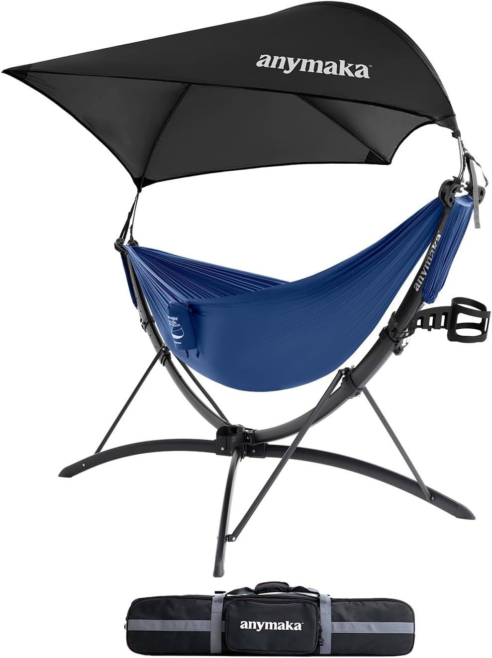 anymaka Set Up in 3 Seconds Adjustable Portable Aluminum Alloy Hammock Stand for Outside with Chair Mode & Lounge Mode up to 105'' (Full Pack Bundle Ocean Blue-2)