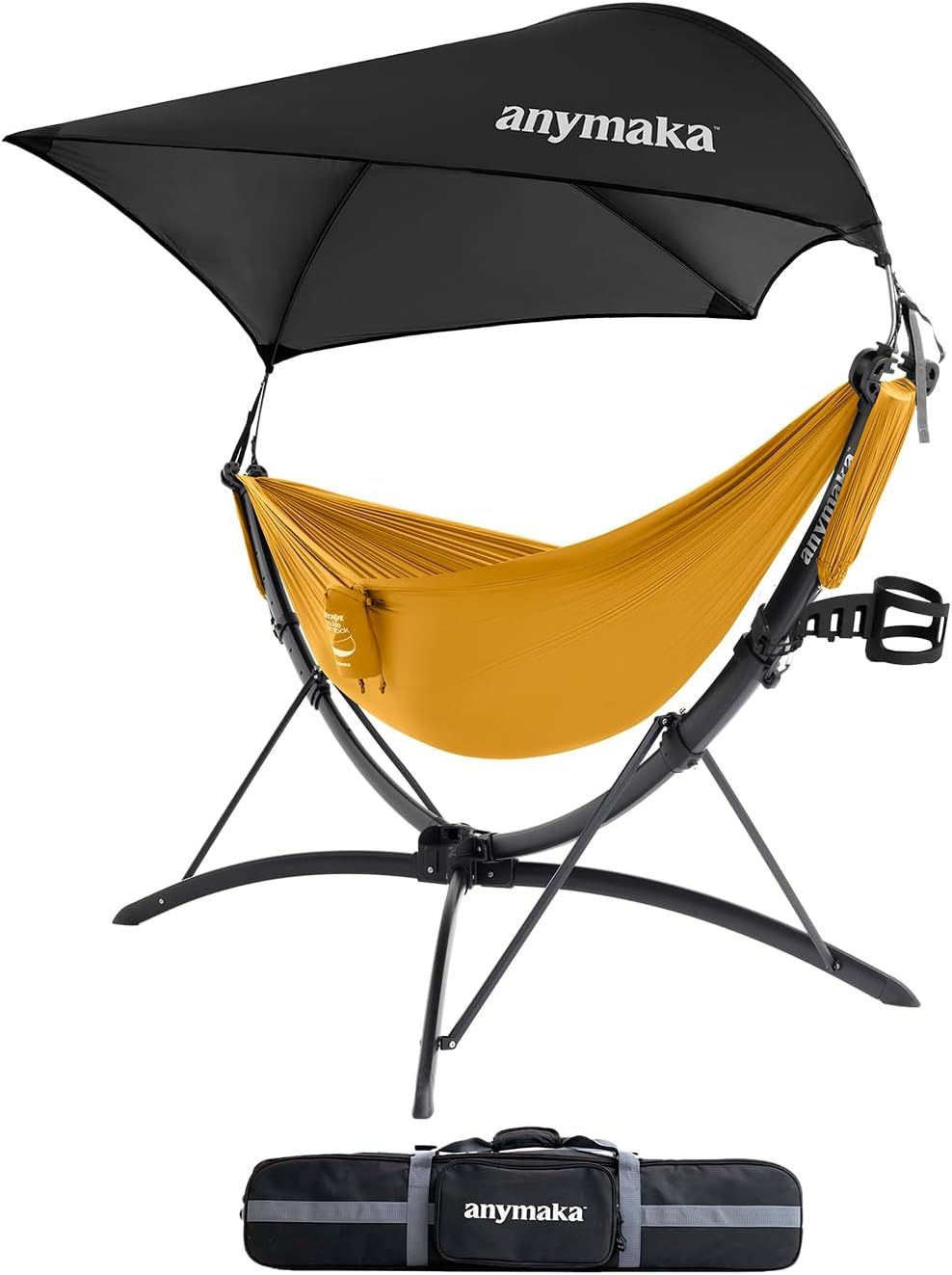 Set Up in 3 Seconds Adjustable Portable Aluminum Alloy Hammock Stand for Outside with Chair Mode & Lounge Mode up to 105'' (Full Pack Bundle Sunset Yellow-1)