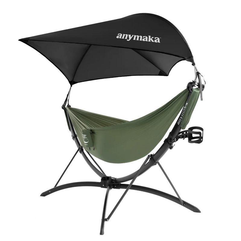 anymaka Hammock Full Pack - 3 Second Setup Portable Hammock Stand with Hammock, Canopy & Cup Holder, 550 lbs Capacity for Outdoor'' (Full Pack Enhanced Bundle Forest Green)