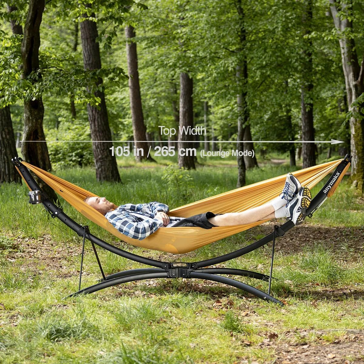anymaka Set Up in 3 Seconds Adjustable Portable Aluminum Alloy Hammock Stand for Outside with Chair Mode & Lounge Mode up to 105'' (Hammmock Set Bundle Forest Green-1)