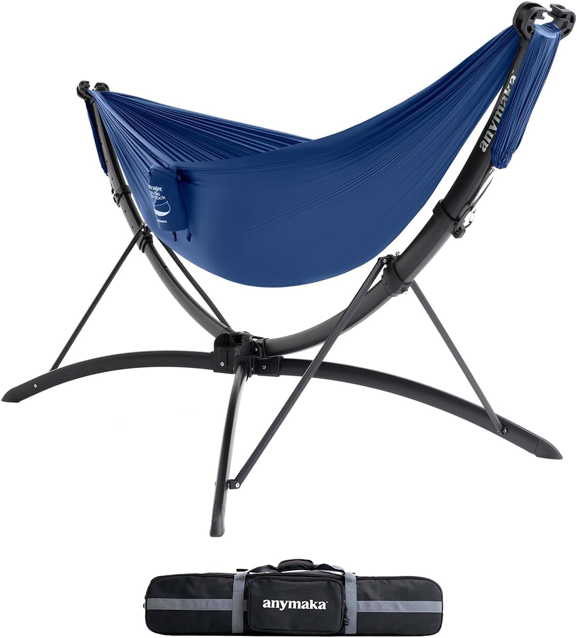 anymaka Set Up in 3 Seconds Adjustable Portable Aluminum Alloy Hammock Stand for Outside with Chair Mode & Lounge Mode up to 105'' (Hammock Set Bundle Ocean Blue-2)