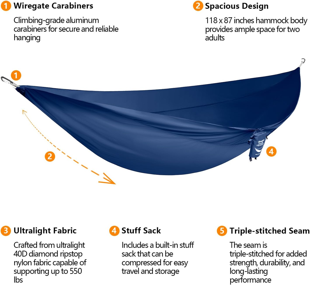 anymaka Set Up in 3 Seconds Adjustable Portable Aluminum Alloy Hammock Stand for Outside with Chair Mode & Lounge Mode up to 105'' (Hammock Set Bundle Ocean Blue-2)
