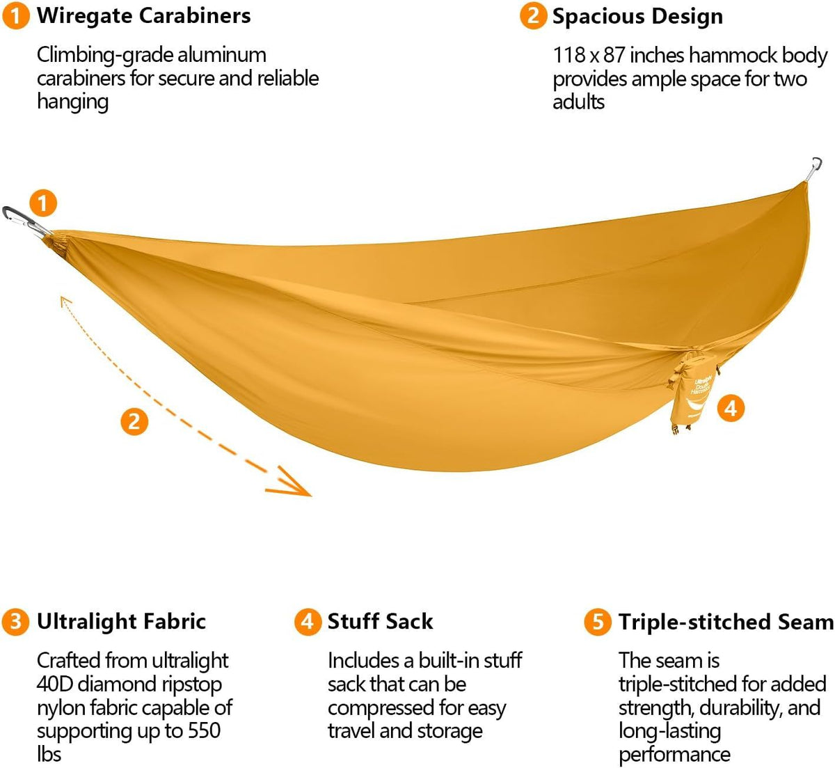 anymaka Set Up in 3 Seconds Adjustable Portable Aluminum Alloy Hammock Stand for Outside with Chair Mode & Lounge Mode up to 105'' (Hammock Set Bundle Yellow)