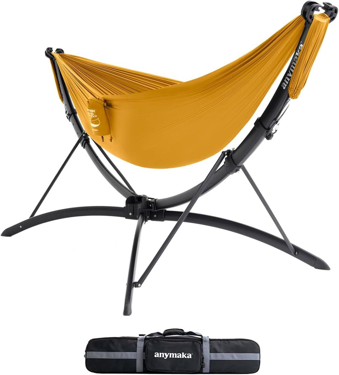 anymaka Set Up in 3 Seconds Adjustable Portable Aluminum Alloy Hammock Stand for Outside with Chair Mode & Lounge Mode up to 105'' (Hammock Set Bundle Yellow)