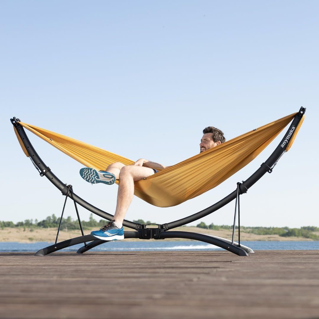 anymaka Camping Hammock - Ultralight Double Hammock with Wiregate Carabiners - Supports 2 Person up to 550 LBS - Portable Hammocks for Outside, Patio and Travel (No Tree Straps) Sunset Yellow