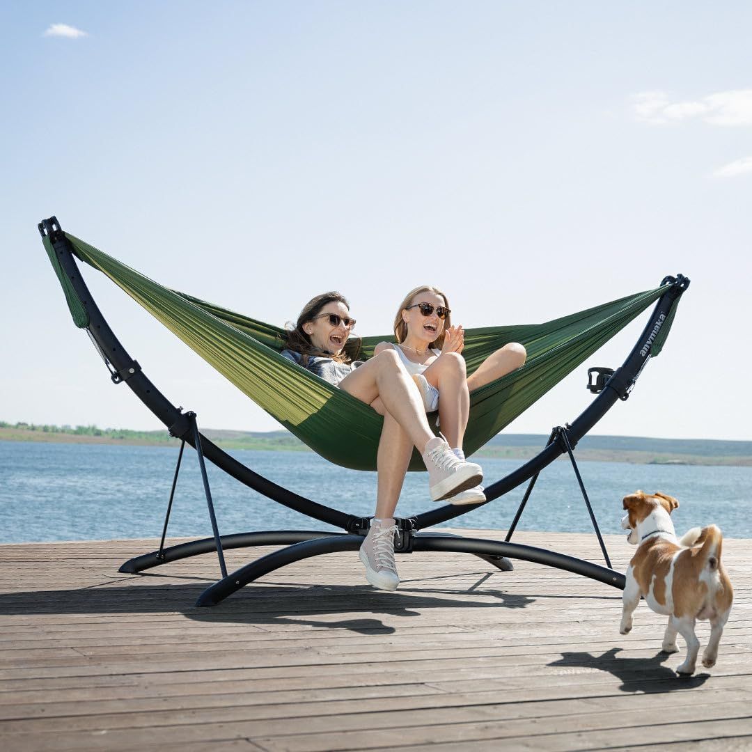 anymaka Camping Hammock - Ultralight Double Hammock with Wiregate Carabiners - Supports 2 Person up to 550 LBS - Portable Hammocks for Outside, Patio and Travel (No Tree Straps) Sunset Yellow