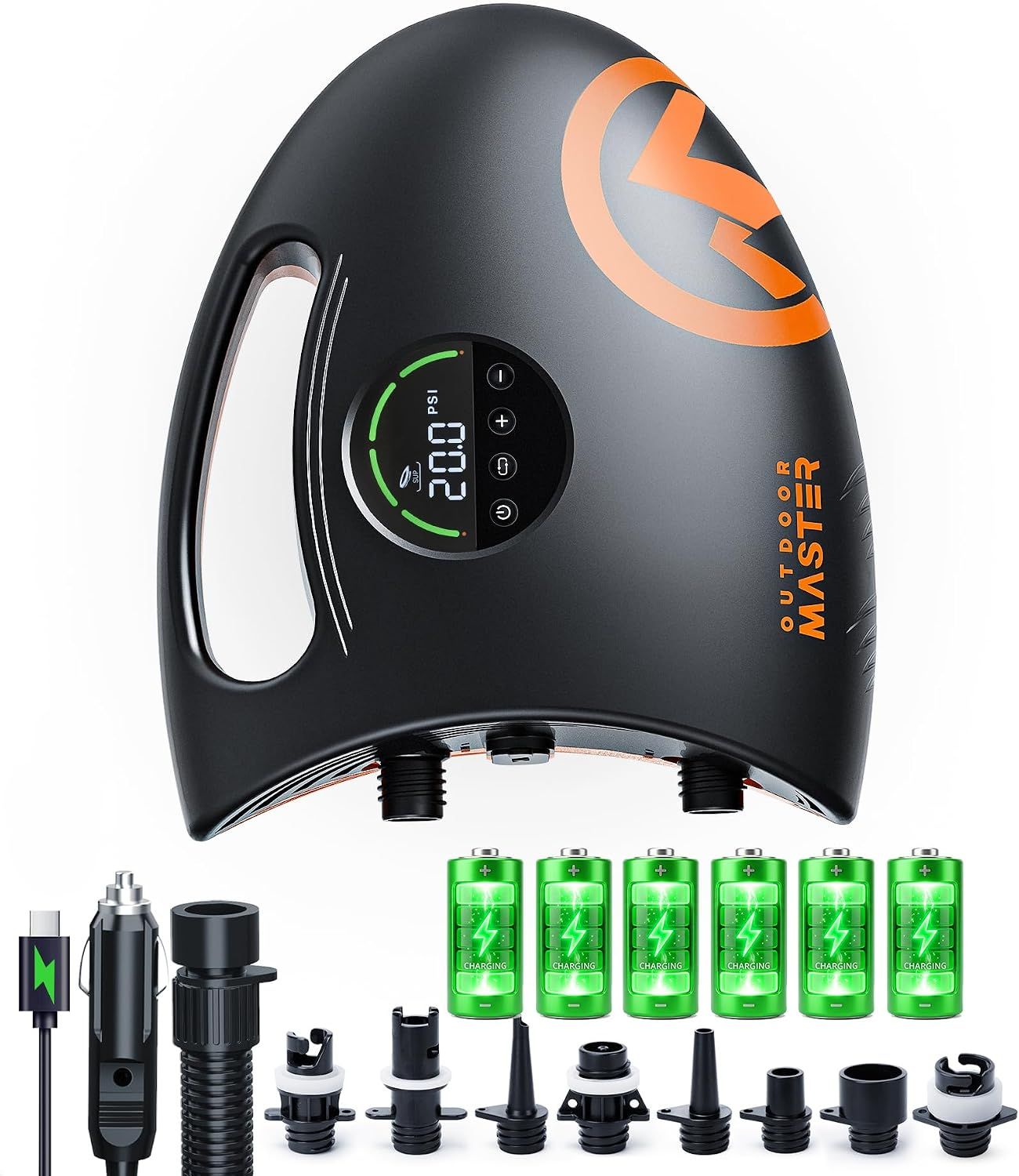 OutdoorMaster 20PSI High Pressure 88.8Wh Rechargeable SUP Air Pump Electric Shark 2S - Auto-Off & Deflation,12V DC & Type-C Input, for Inflatable Stand Up Paddle Boards, Boats