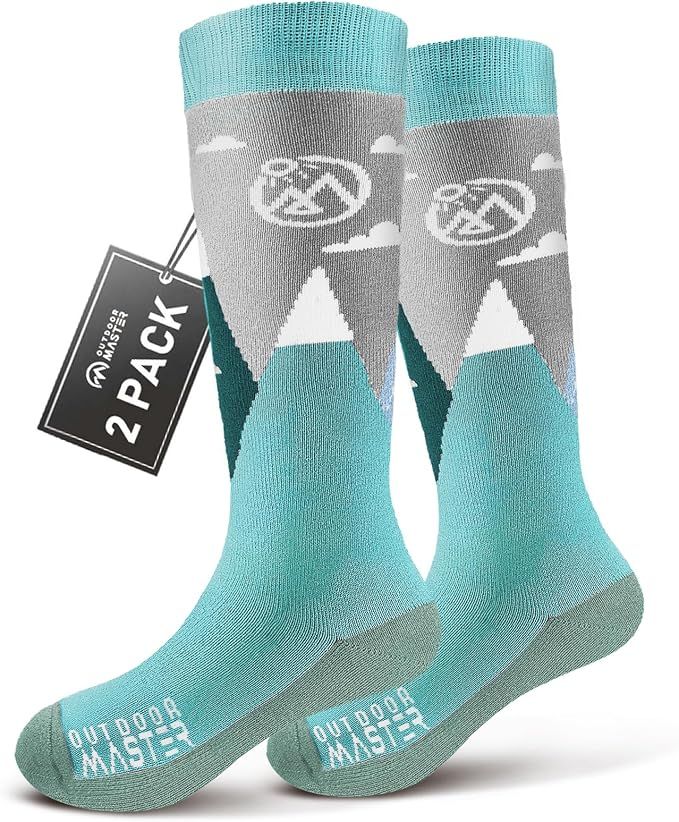 OutdoorMaster Merino Wool Ski Socks for Kids Boys & Girls Thermal Winter Warm Snowboarding Cold Weather-2 Pack,Small