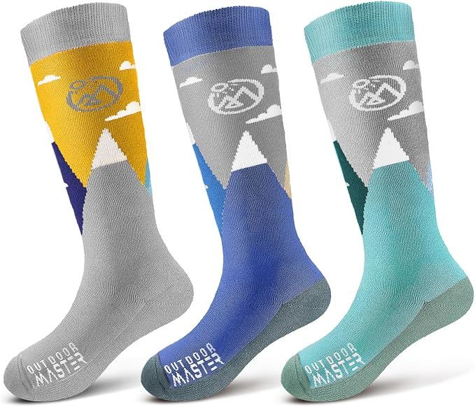 OutdoorMaster Merino Wool Ski Socks for Kids Boys & Girls Thermal Winter Warm Snowboarding Cold Weather-3 pack,Medium