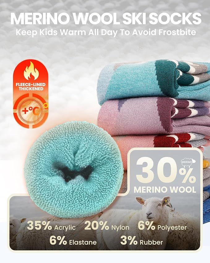 OutdoorMaster Merino Wool Ski Socks for Kids Boys & Girls Thermal Winter Warm Snowboarding Cold Weather-3 pack,Medium