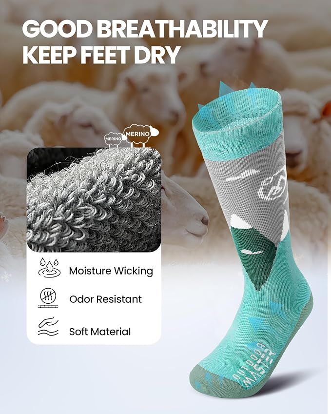 OutdoorMaster Merino Wool Ski Socks for Kids Boys & Girls Thermal Winter Warm Snowboarding Cold Weather-3 pack,Medium