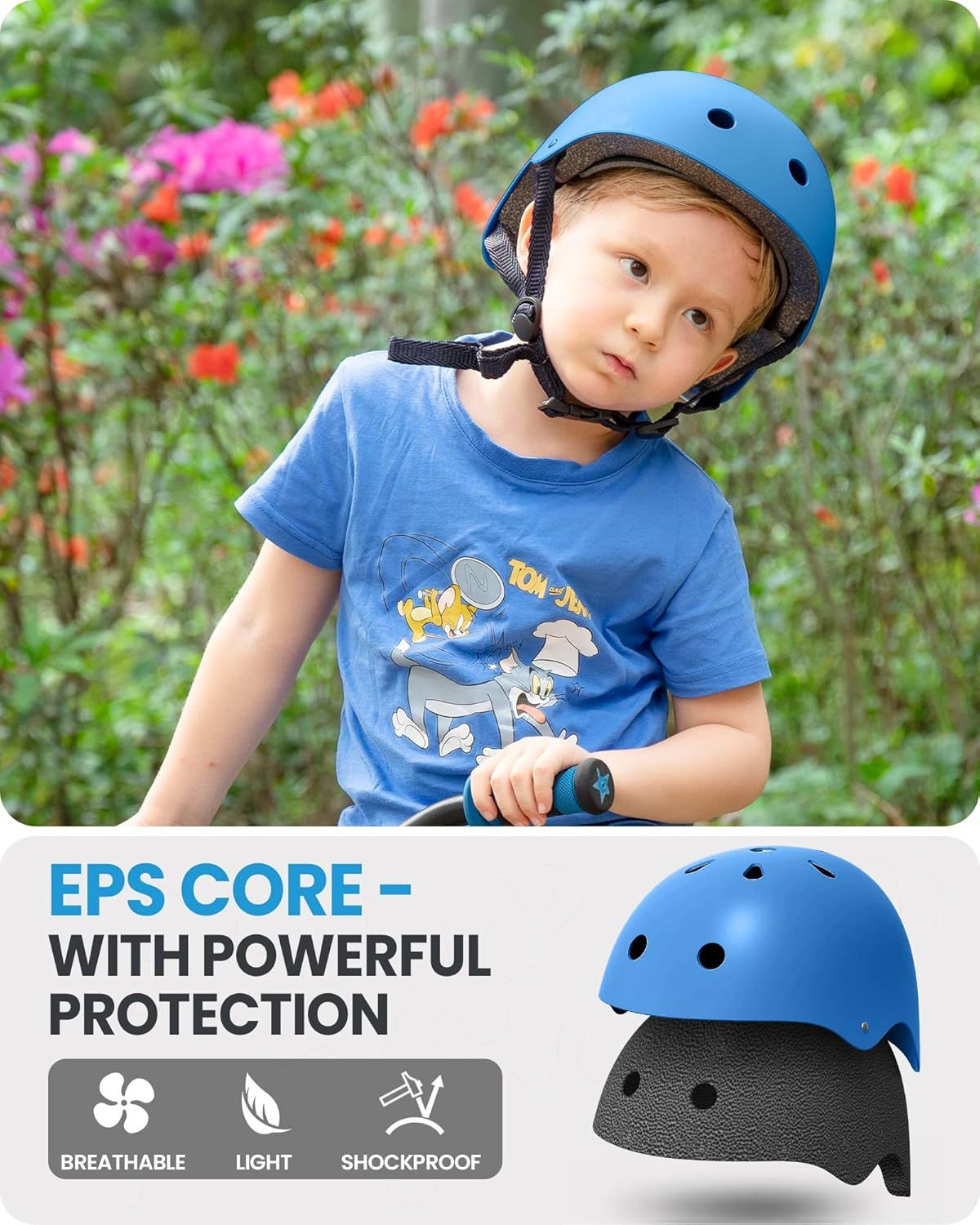 OutdoorMaster Youth & Kids Bike Helmet - Adjustable Multi-Sports Skateboard Helmet with Removable Liners for Balance Bike, Toddler Scooter, One Wheel Hoverboard-Blue-S