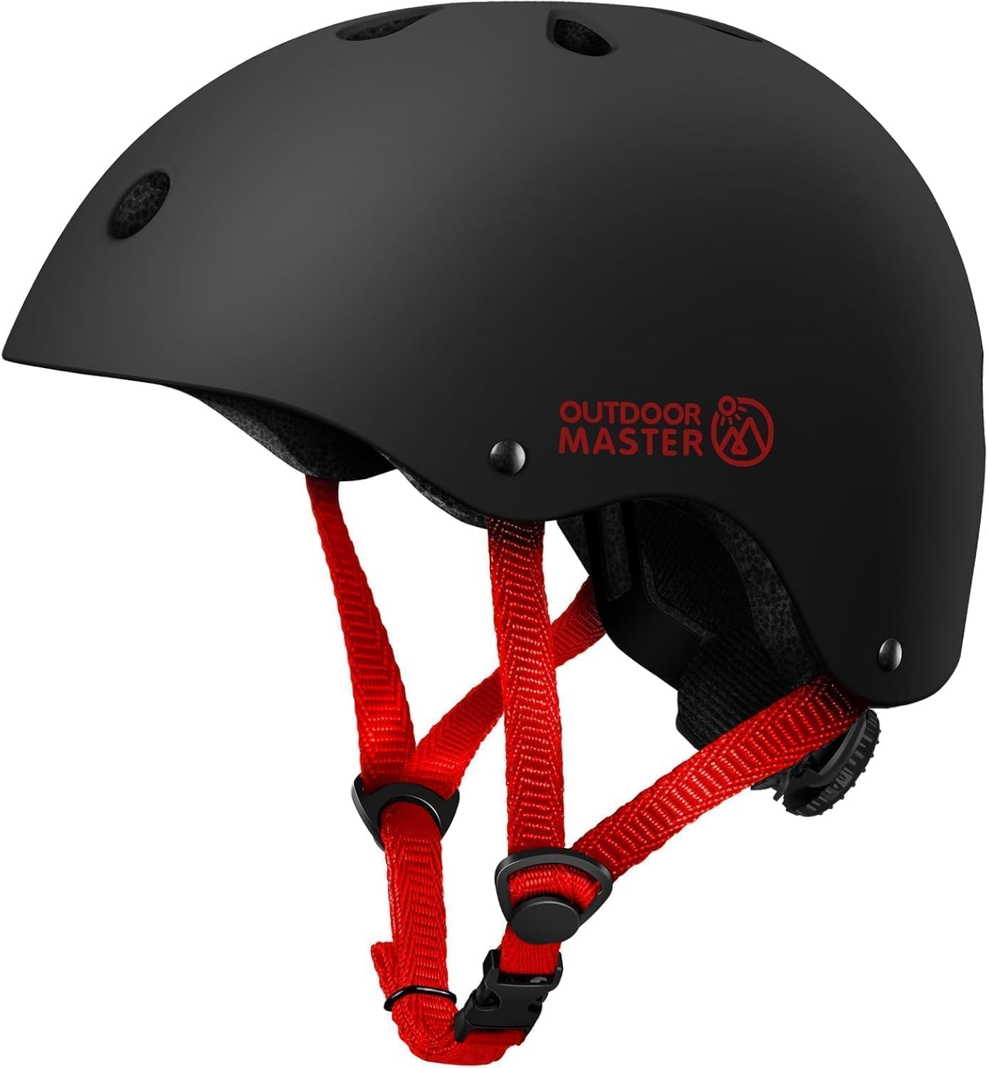 OutdoorMaster Youth & Kids Bike Helmet - Adjustable Multi-Sports Skateboard Helmet with Removable Liners for Balance Bike, Toddler Scooter, One Wheel Hoverboard-Black Red-Small