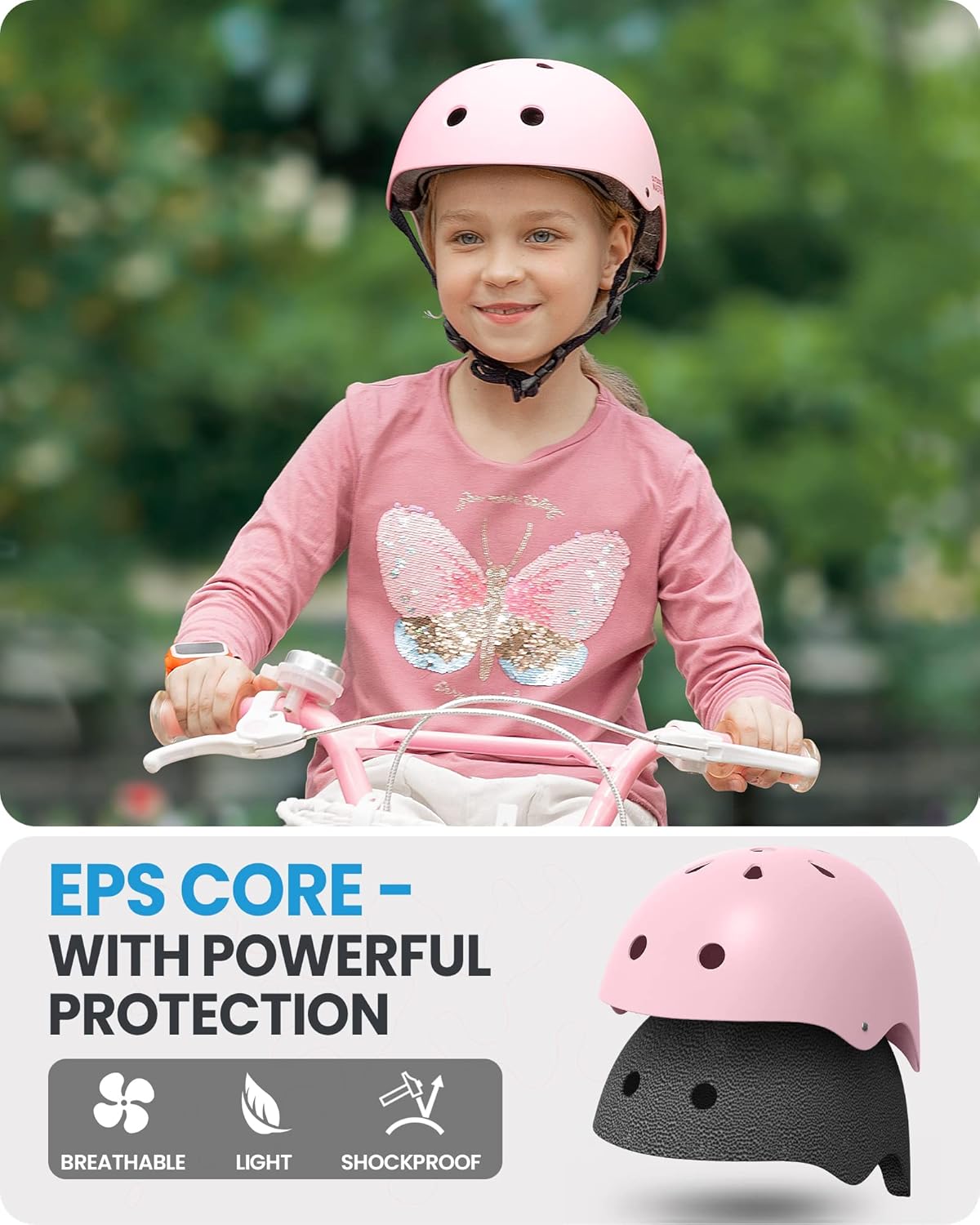 OutdoorMaster Youth & Kids Bike Helmet - Adjustable Multi-Sports Skateboard Helmet with Removable Liners for Balance Bike, Toddler Scooter, One Wheel Hoverboard-Light Pink-Medium