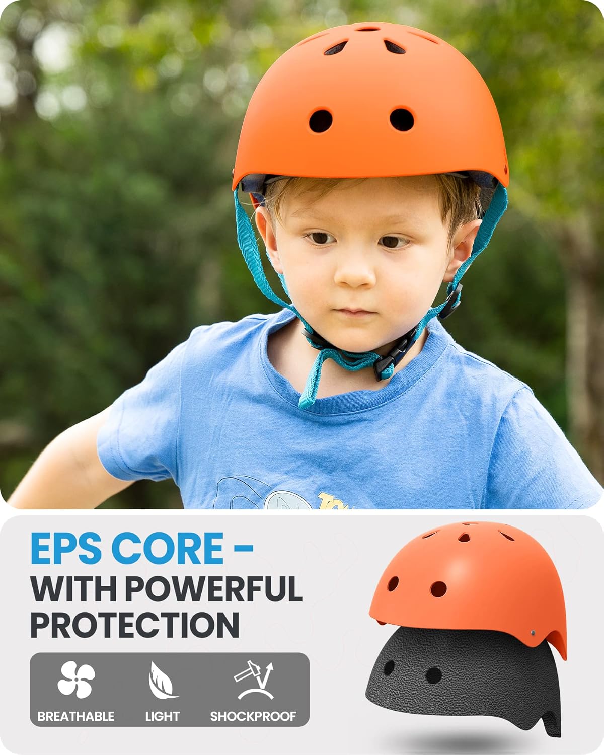 OutdoorMaster Youth & Kids Bike Helmet - Adjustable Multi-Sports Skateboard Helmet with Removable Liners for Balance Bike, Toddler Scooter, One Wheel Hoverboard-Orange-Large
