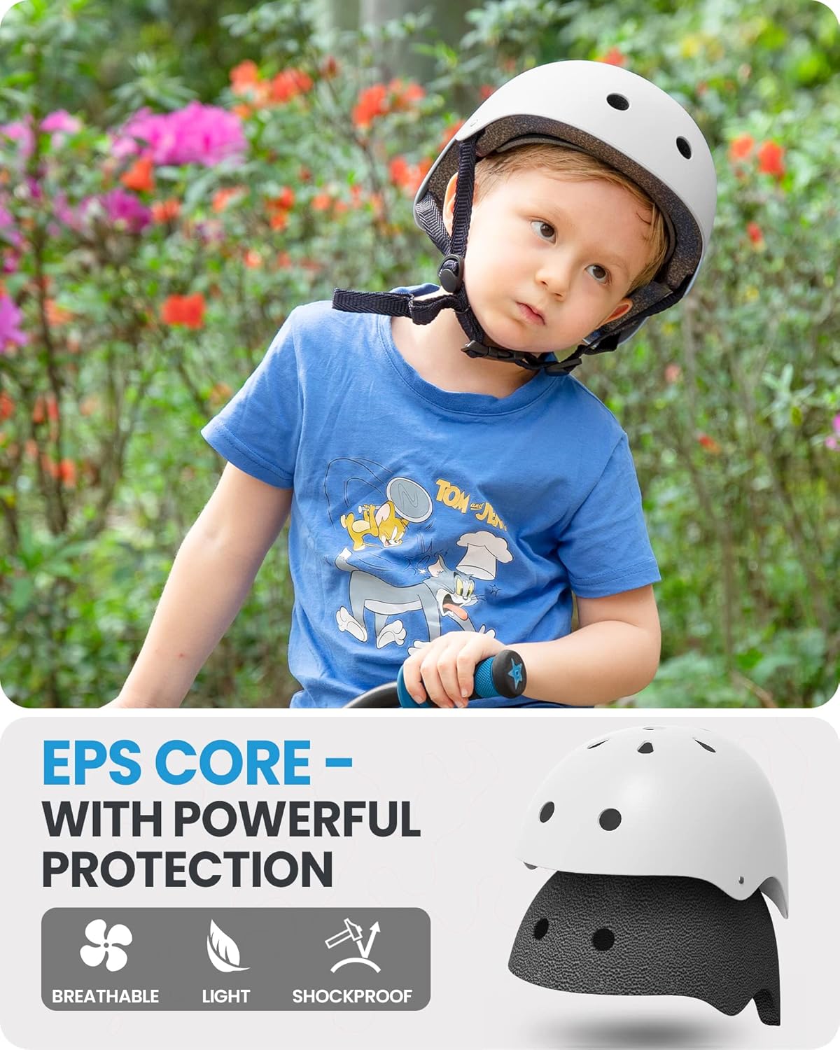 OutdoorMaster Youth & Kids Bike Helmet - Adjustable Multi-Sports Skateboard Helmet with Removable Liners for Balance Bike, Toddler Scooter, One Wheel Hoverboard-White-Large