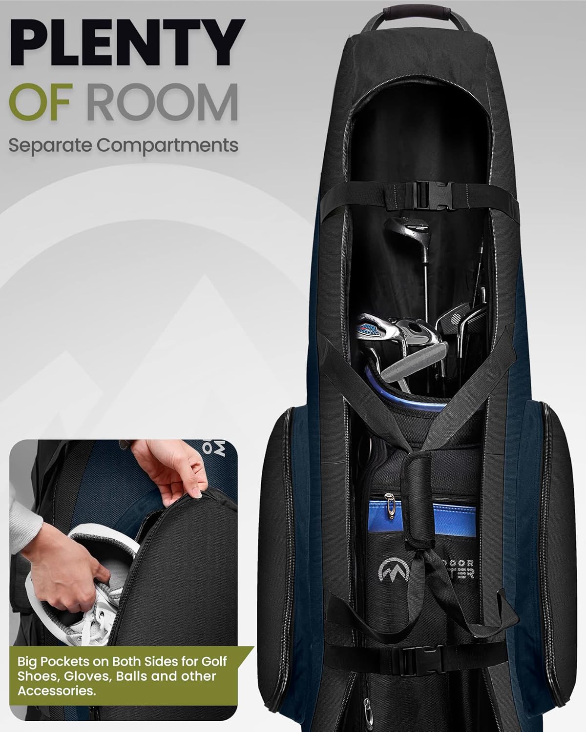 Golf Accessories: OutdoorMaster Padded Golf Club Travel Bag with Wheels, 900D Heavy Duty Oxford Waterproof -Alligators-Blue