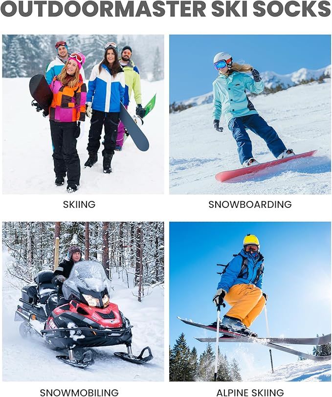 OutdoorMaster Ski Socks 4-Pack Merino Wool, Over The Calf Non-Slip Cuff for Men & Women