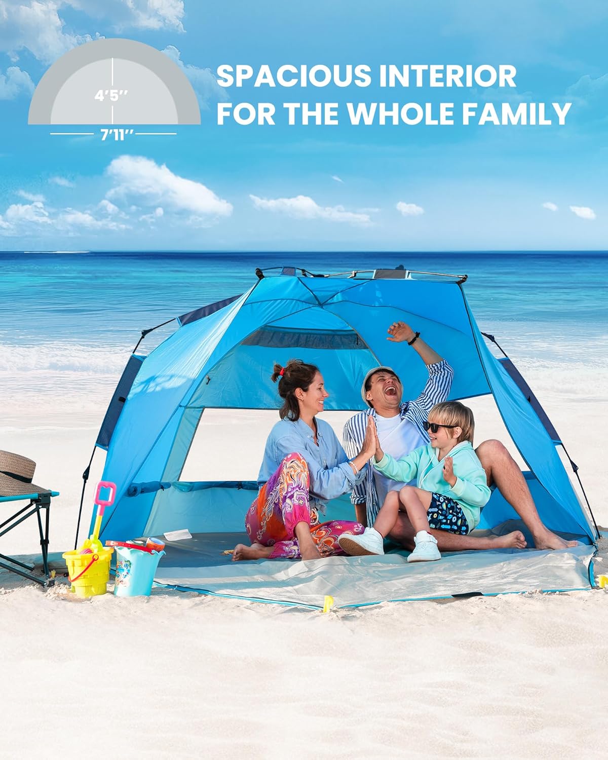 Tents: OutdoorMaster Pop Up 3-4 Person Beach Tent X-Large - Easy Setup, Portable Beach Shade Canopy Folding Sun Shelter with UPF 50+ UV Protection Removable Skylight Family Size (Blue)