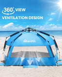 Tents: OutdoorMaster Pop Up 3-4 Person Beach Tent X-Large - Easy Setup, Portable Beach Shade Canopy Folding Sun Shelter with UPF 50+ UV Protection Removable Skylight Family Size (Blue)