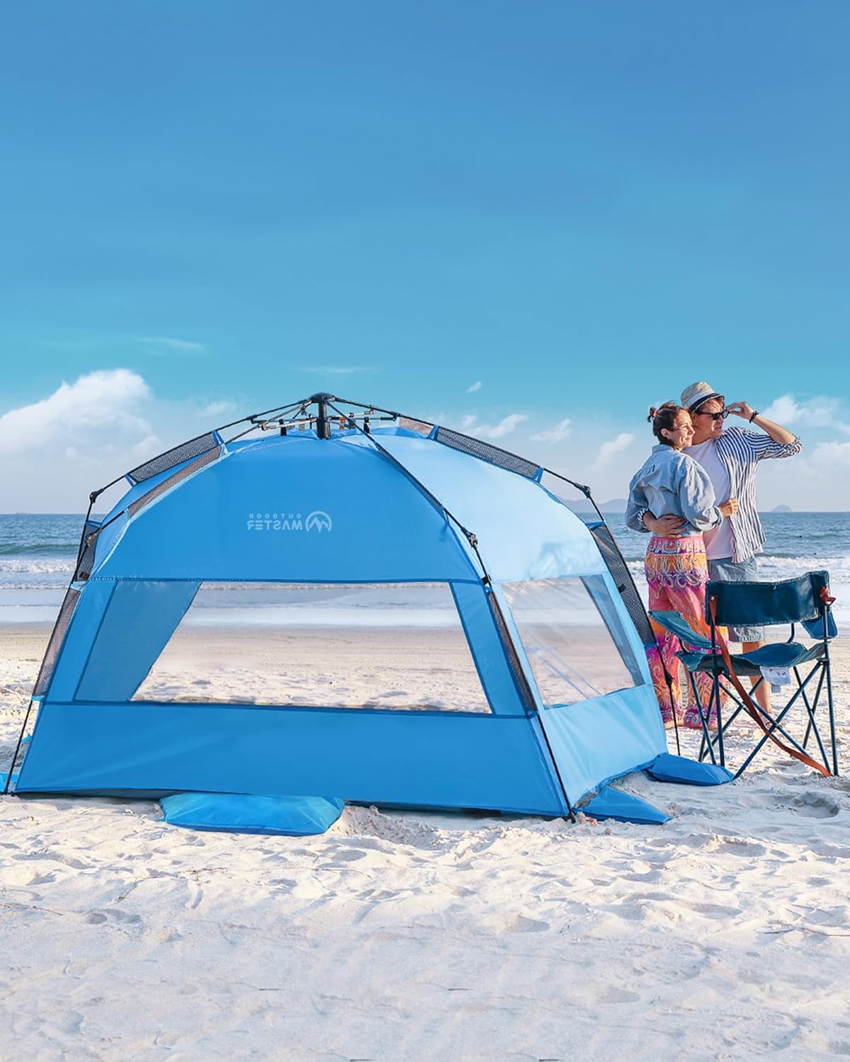 Tents: OutdoorMaster Pop Up 3-4 Person Beach Tent X-Large - Easy Setup, Portable Beach Shade Canopy Folding Sun Shelter with UPF 50+ UV Protection Removable Skylight Family Size (Blue)